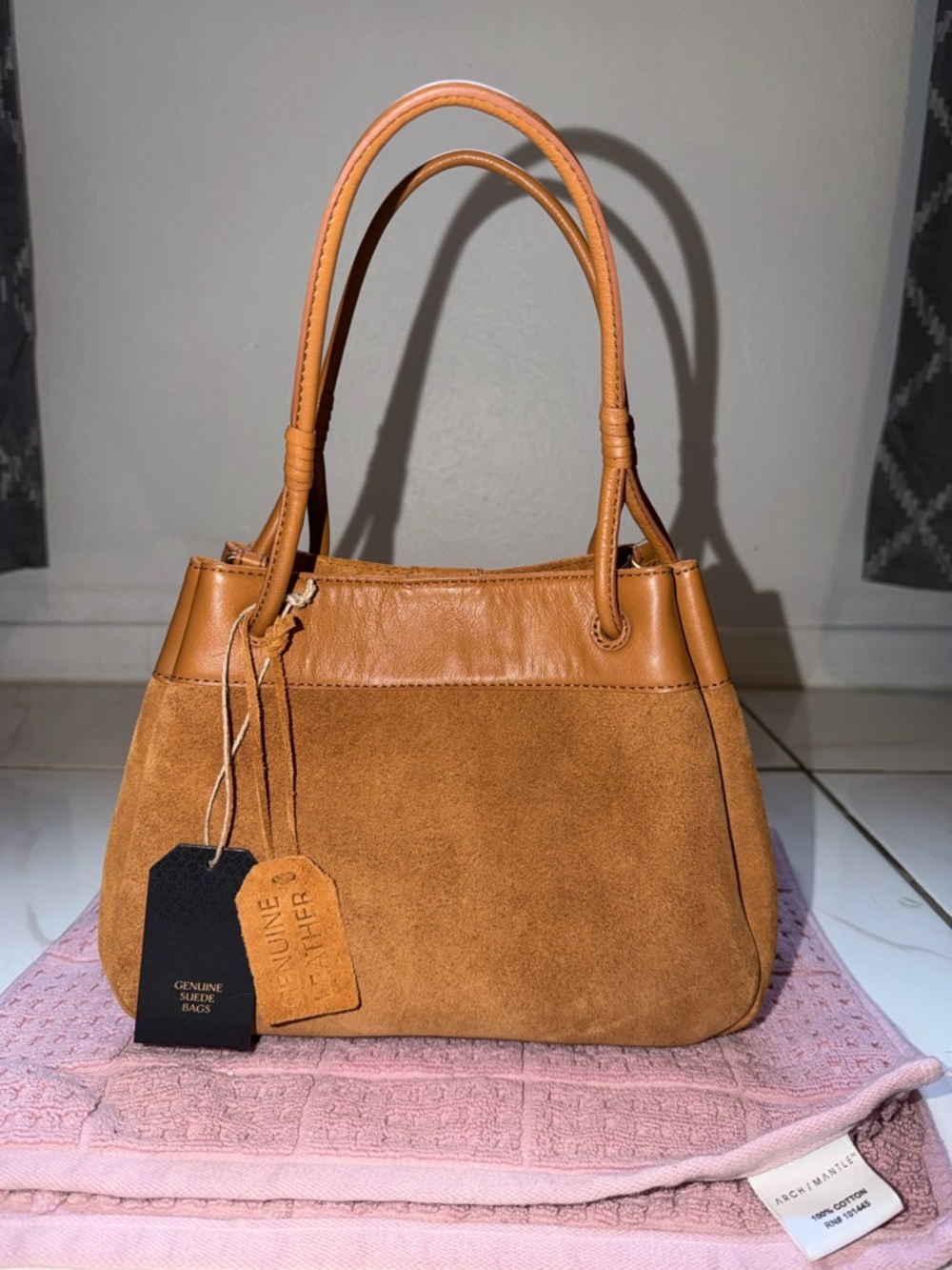 SOLD - Tan Genuine Suede Shoulder Bag – New with Tags